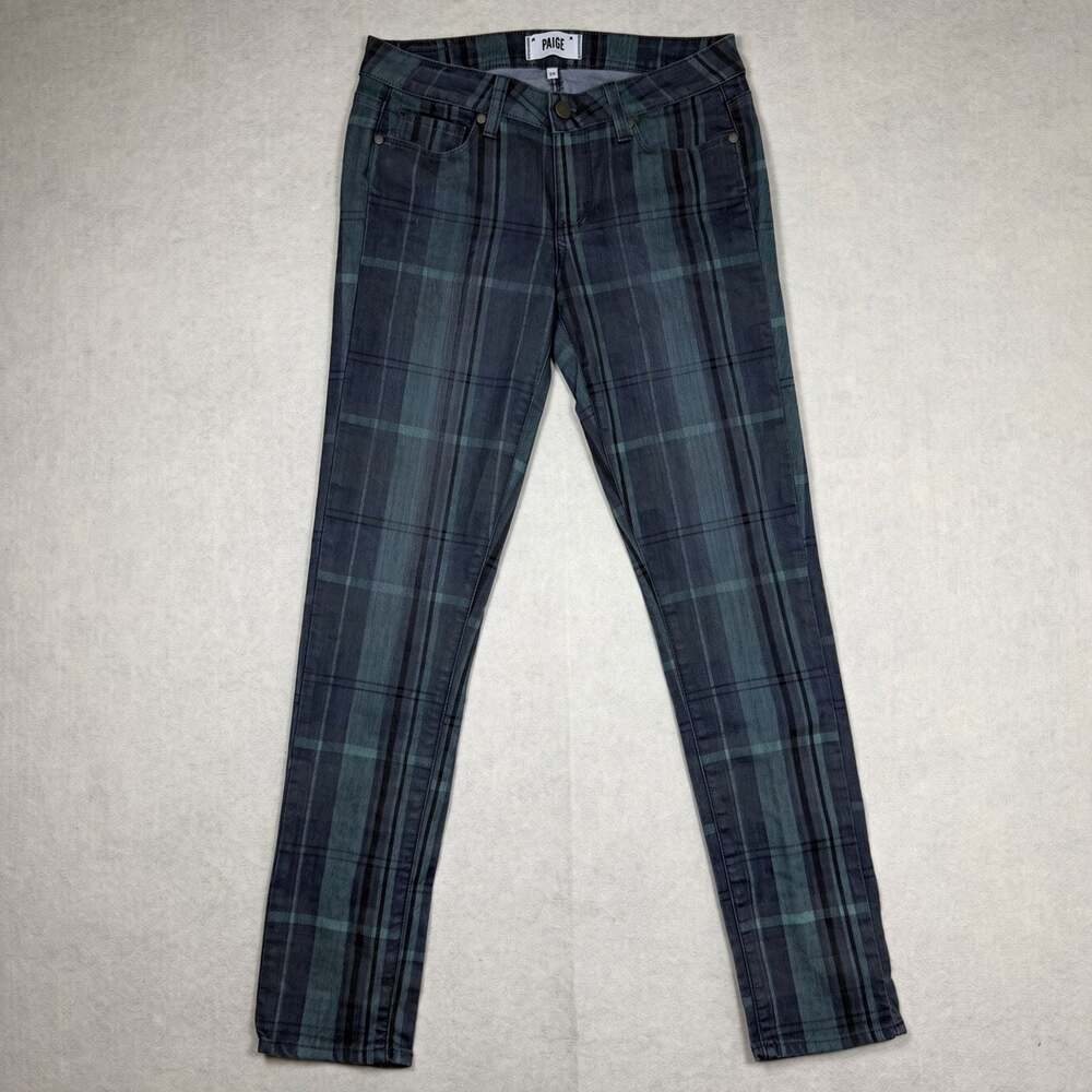 Paige Pants Womens Size 26 Skyline Ankle Peg Green Tartan Plaid Skinny